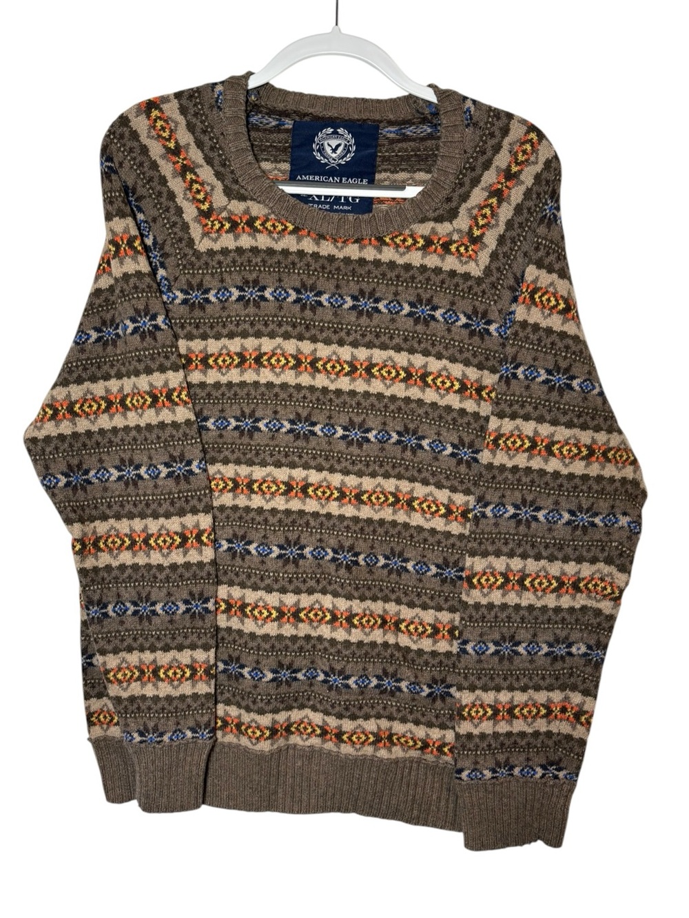 American Eagle XL Fair Isle Sweater Rabbit Hair Blend Geometric Brown